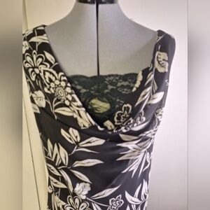 Studio I Black and White Drop Front  Floral Dress Size 14